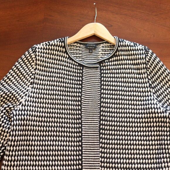 TALBOTS 100% merino wool cardigan duster open chunky knit black white Large long - Picture 7 of 12